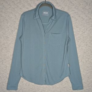 Stio Women's Teal Long Sleeve Jersey Organic Cotton Blend Sz S Button Up Blouse